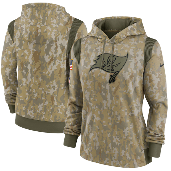 Women's Tampa Bay Buccaneers 2021 Camo Salute To Service Therma Performance Pullover Hoodie(Run Small)
